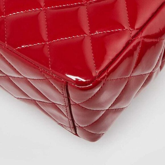 Chanel Red Quilted Patent Leather Classic Maxi Double Flap Bag - Picture 10 of 10